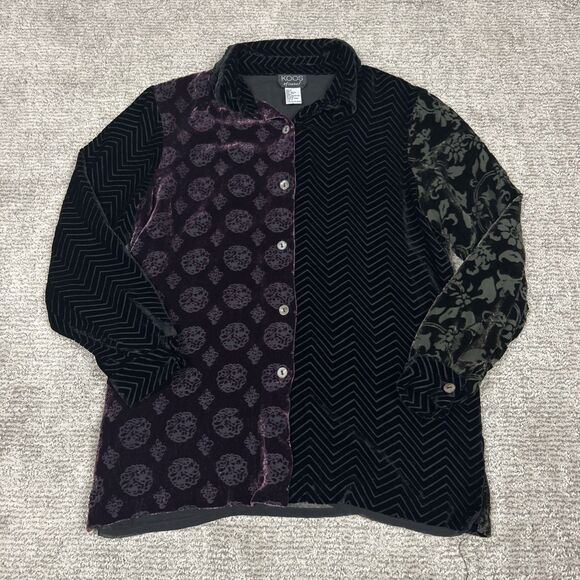 Koos of Course Shirt Womens Small Button Up Blouse Velvet Floral Whimsygoth Silk - Picture 1 of 8
